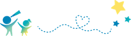 Blue dotted path forming a heart shape symbolizing care and connection.