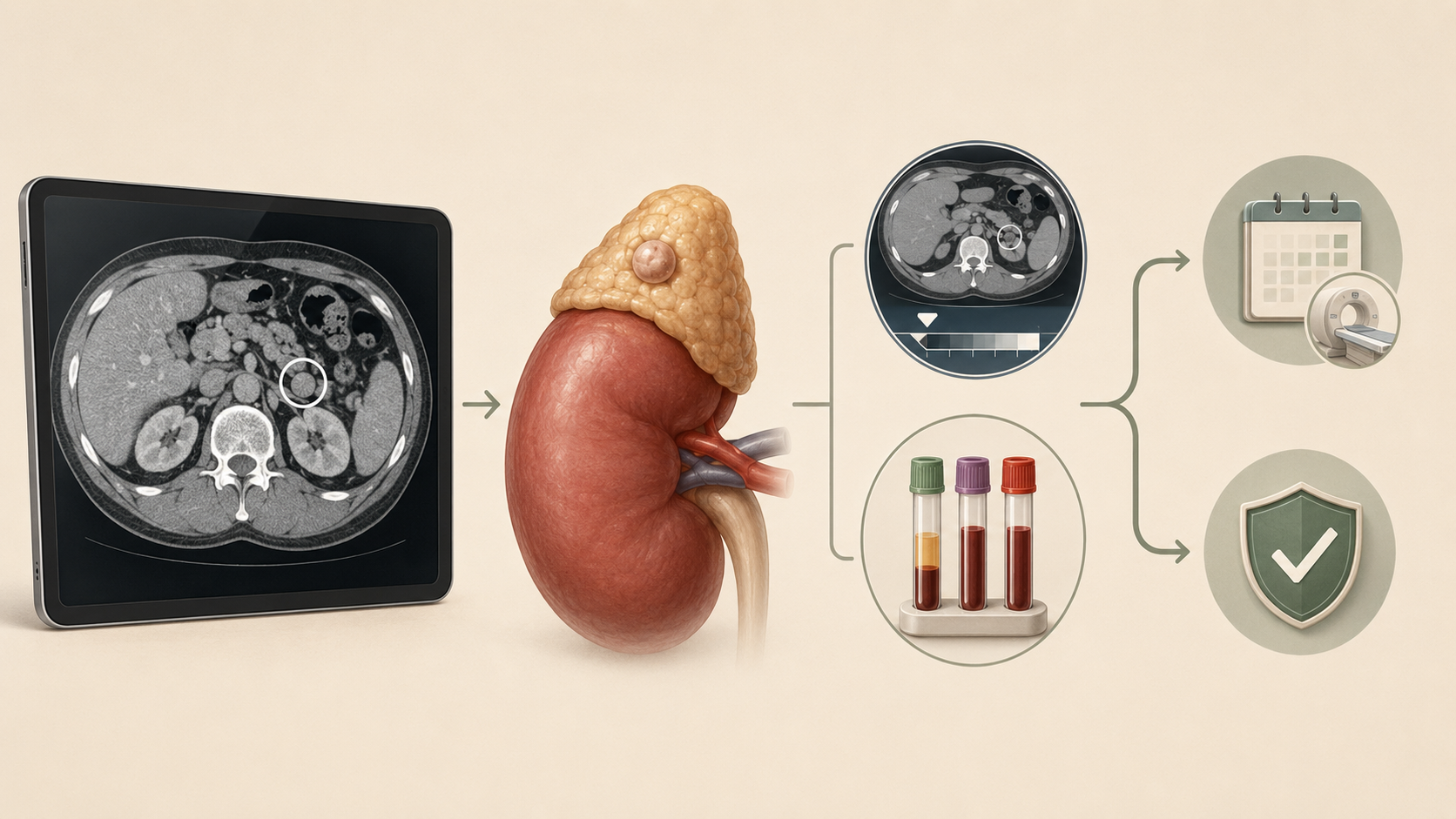 Incidentaloma suprarrenal deve ser investigado com exame de imagem detalhado e avaliação hormonal.