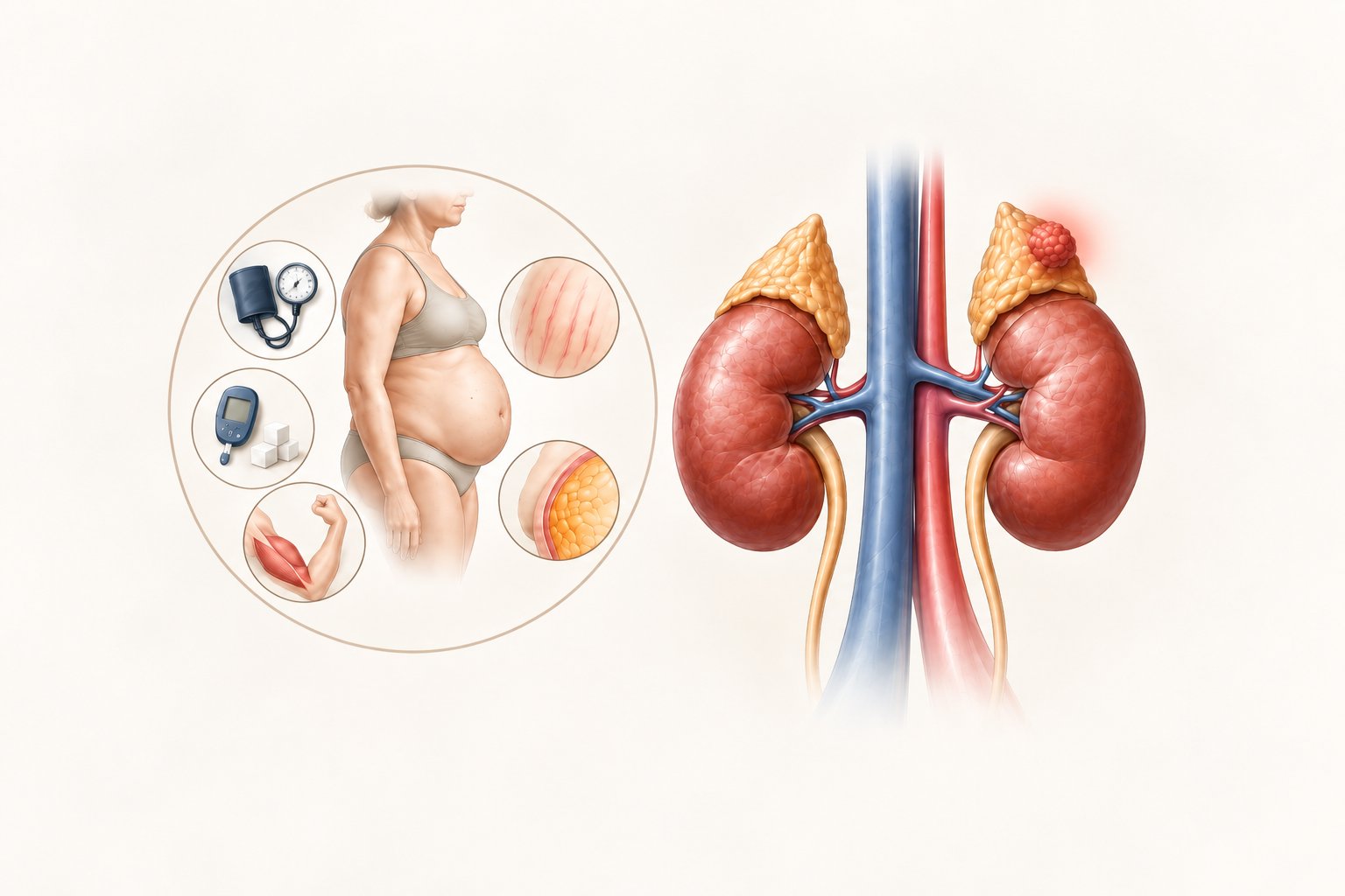 Manifestações clínicas da síndrome de Cushing clássica por nódulo na adrenal unilateral.