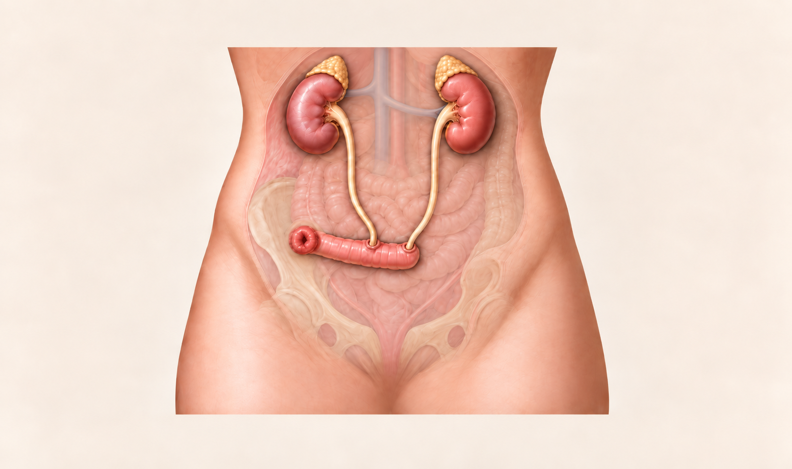 Ilustração anatomica do Bricker. Segmento do intestino com os dois ureteres conectados.