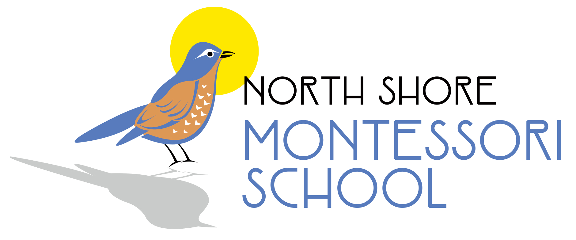 The logo for North Shore Montessori school shows a bird and the sun.