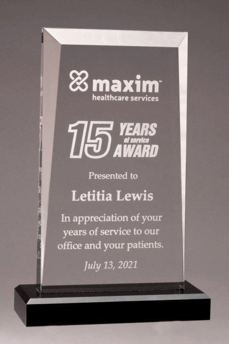 Classic acrylic recognition award with black base.