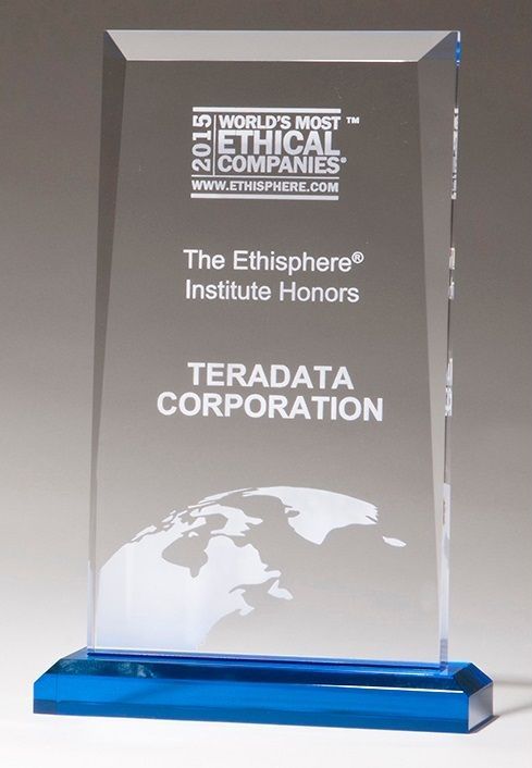 Classic acrylic recognition award with blue highlights.