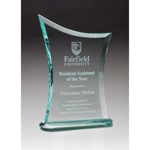 Jade glass with curved edges.