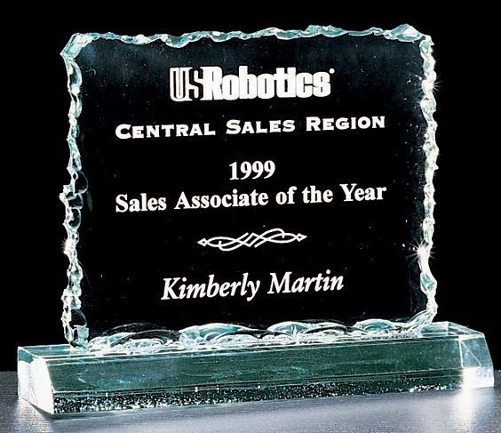 Crushed ice edge billboard shape acrylic award.