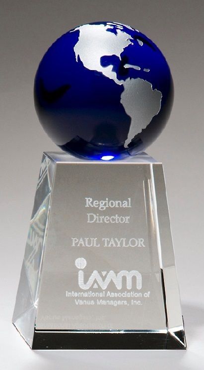Blue globe crystal recognition award.
