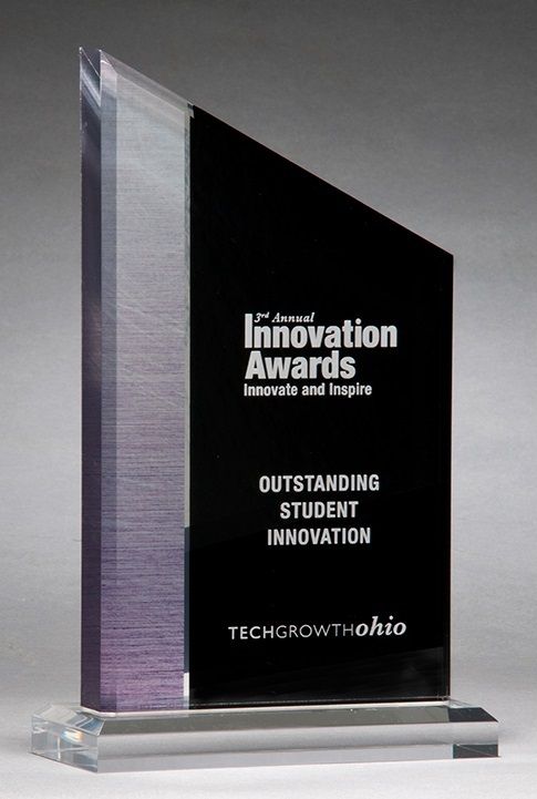 Brushed silver accented and black acrylic recognition award.