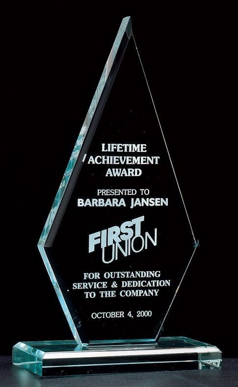 Beveled diamond shape acrylic award.