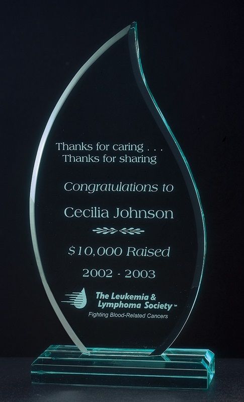 Flame shape acrylic recognition award.