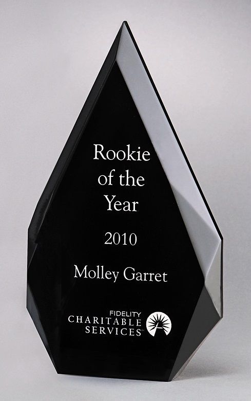 Black acrylic facet recognition award.
