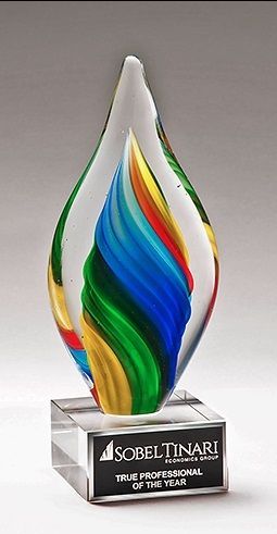 Rainbow twist art glass recognition award.