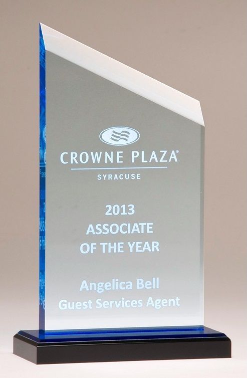 Zenith clear acrylic recognition award with blue accent.