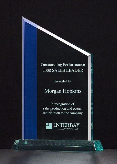 Zenith blue metallic accented and clear acrylic recognition award.