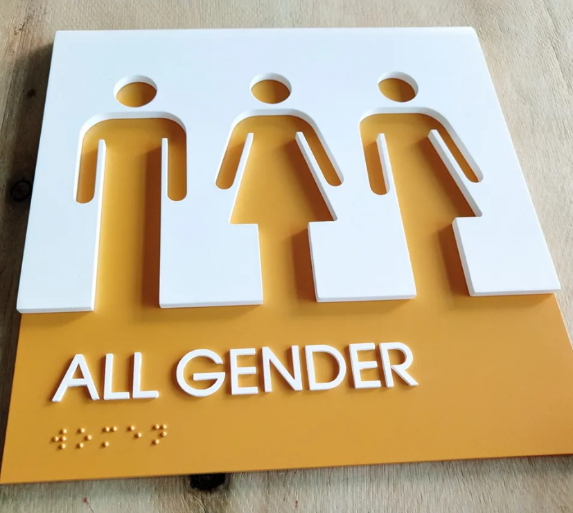 ADA compliant raised letter/braille restroom signs.