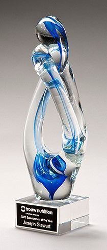 Blue contemporary art glass recognition award.