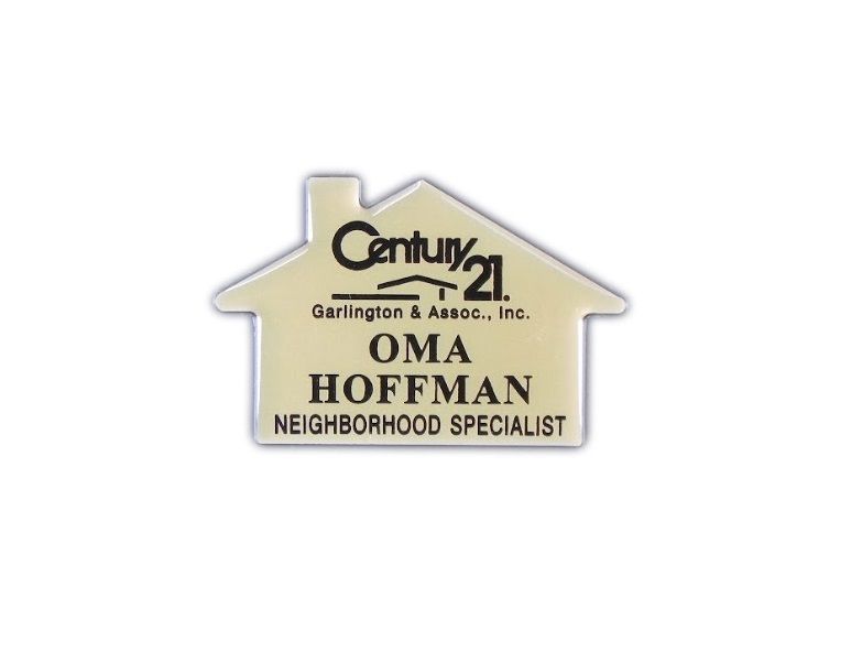 Domed house shape laser engraved name badge/tag, great for real estate companies and Realtors.