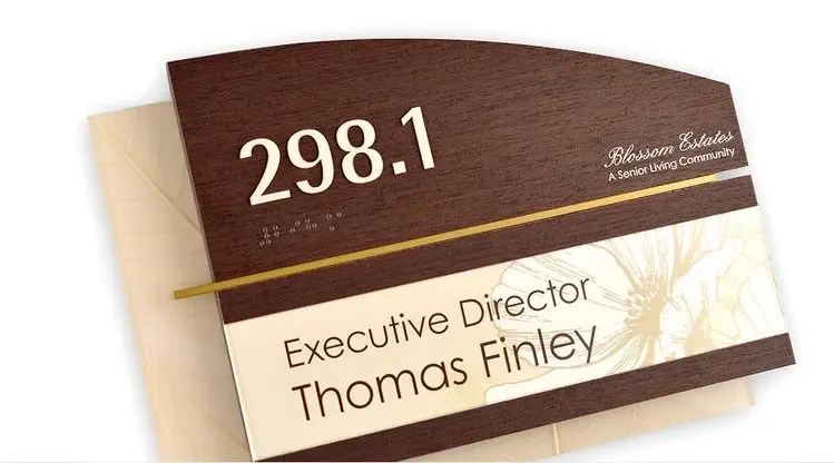 ADA compliant raised letter/braille room or suite signs.