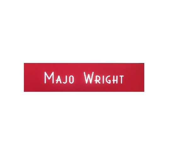 Custom name badge featuring elegant font.