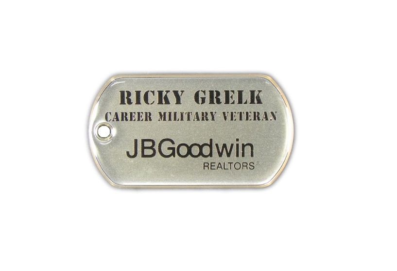 Dog tag shaped name badge.