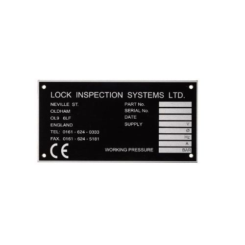 Aluminum product information plate.