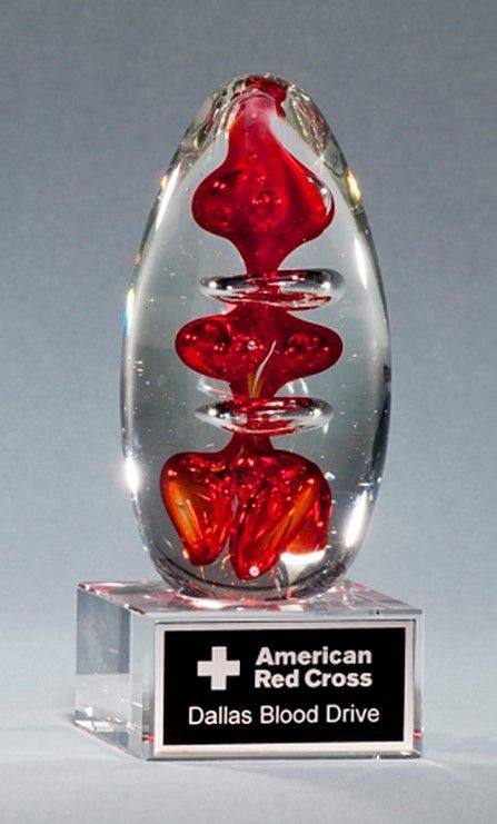 Red lava lamp egg shaped glass recognition award