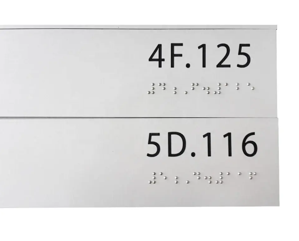 ADA compliant raised letter/braille room or suite signs.