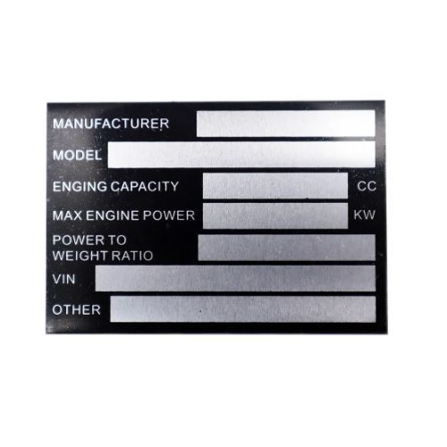 Product specifications plate.