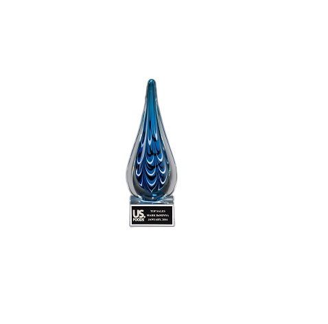 Tear drop shape artistic glass recognition award.