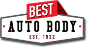 Best Auto Body logo with red banner, black text, and “Est. 1932” in gray and red