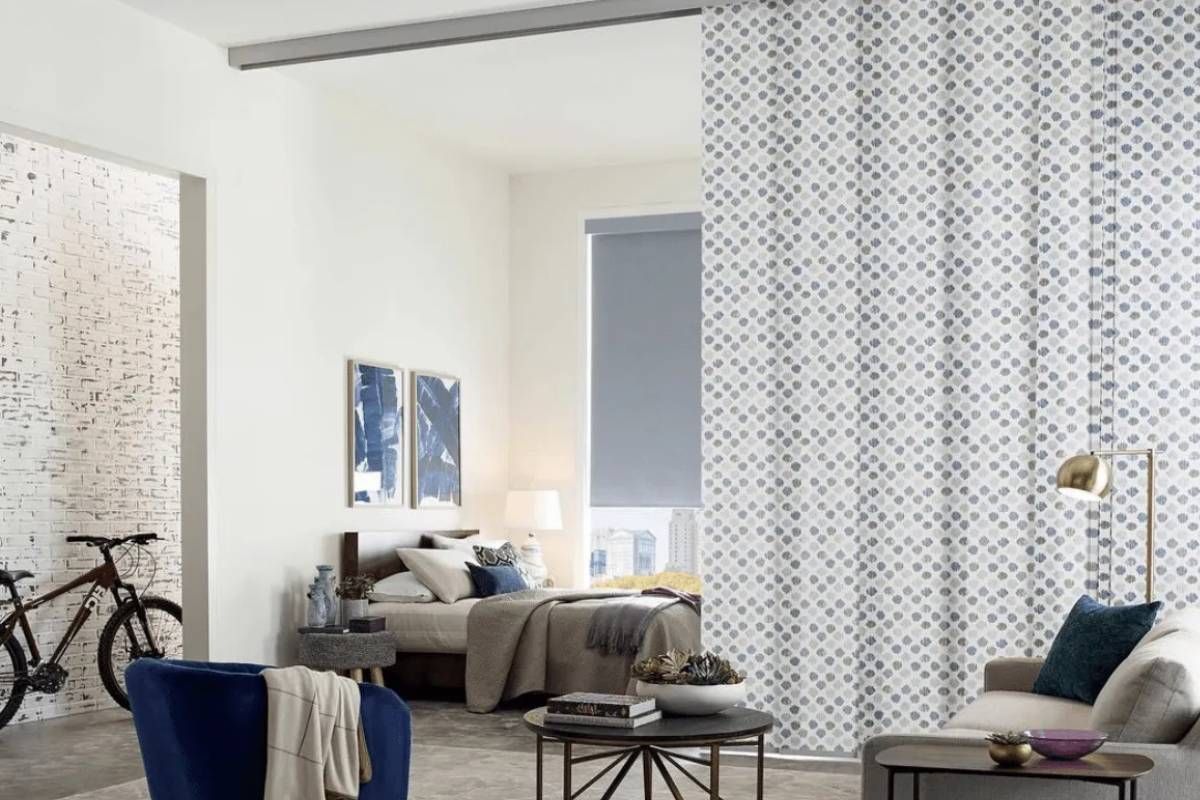 Hunter Douglas Somner® Vertical Blinds on a sliding glass patio door near Elkhorn, NE