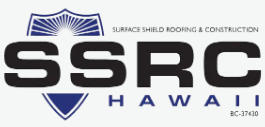 Logo for SSRC Hawaii, a roofing and construction company, featuring bold black letters and blue accents.