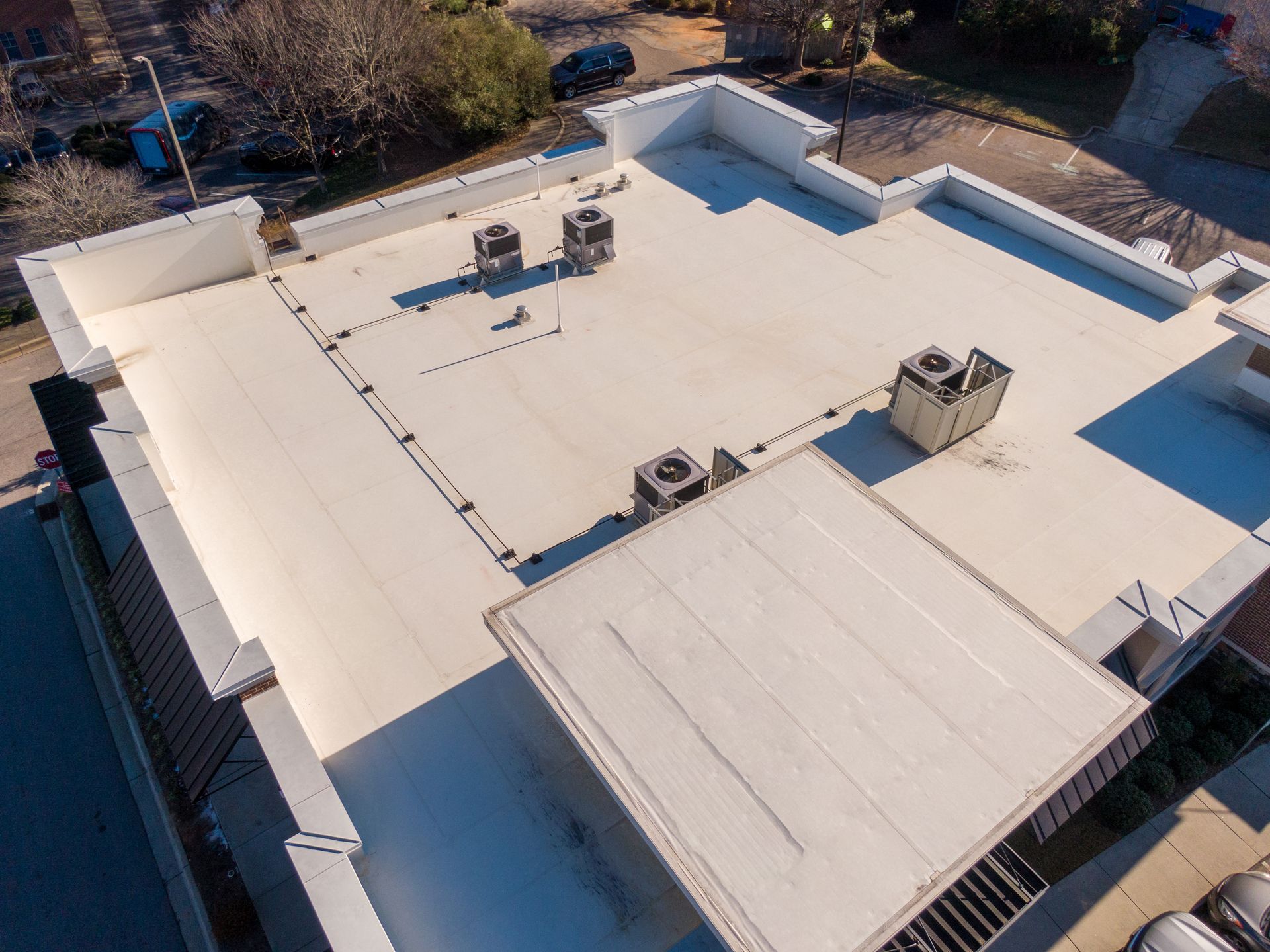 TPO roof on a commercial building. TPO roof on a commercial building.