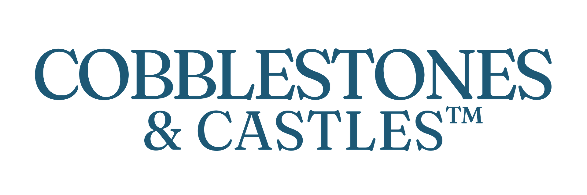 Cobblestones & Castles logo in blue text on a white background