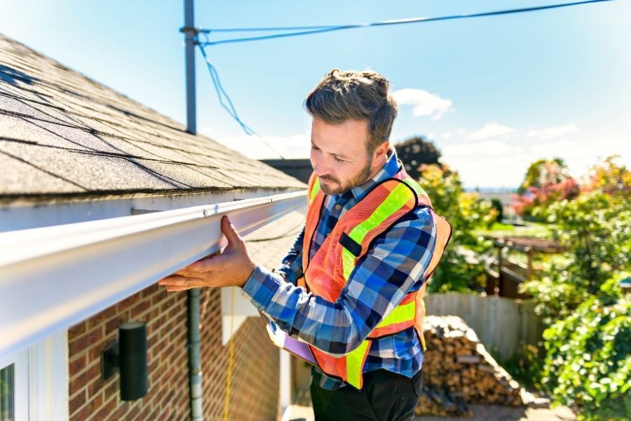 Professional roof inspector examining shingles on a Central Florida home