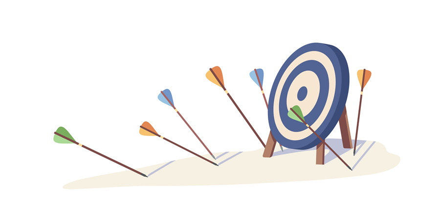 Target with arrows and dart-like markers on a white background