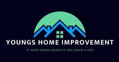 Young's Home Improvement LLC logo with house roofs and black-red tools