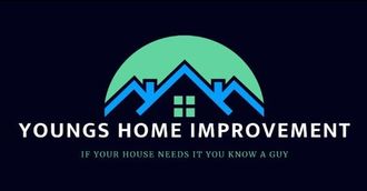 Young's Home Improvement LLC logo with house roofs and black-red tools