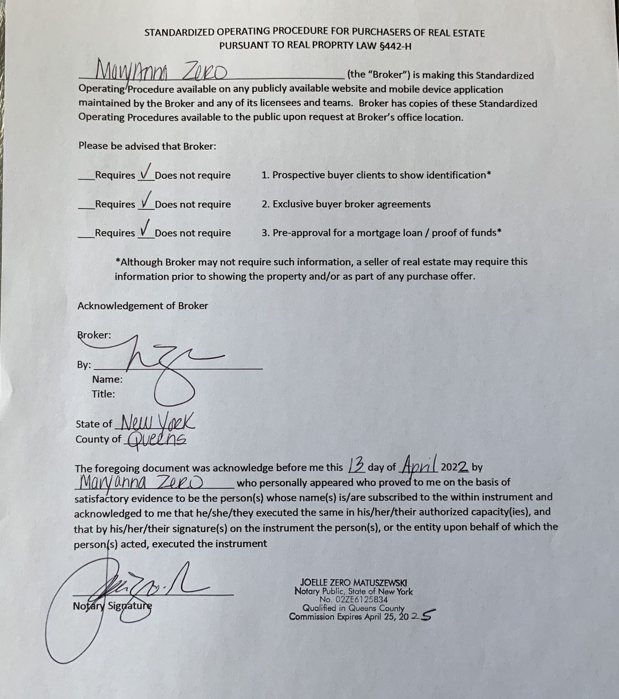 A piece of paper with a signature on it