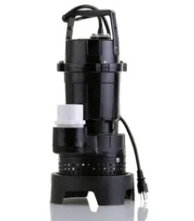A black water pump with a cord attached to it