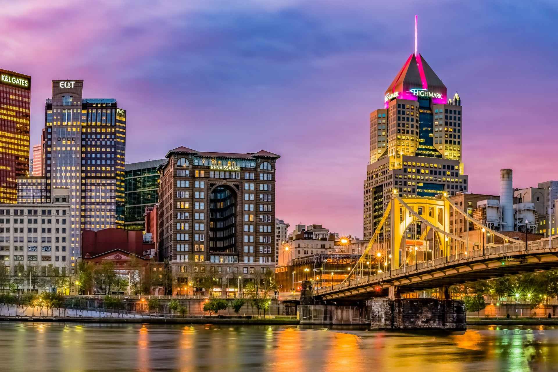 Downtown Pittsburgh at sunset