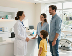 BrightSmile family dental team welcoming a family