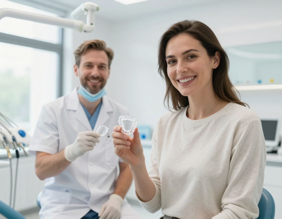 Patient with clear Invisalign aligners