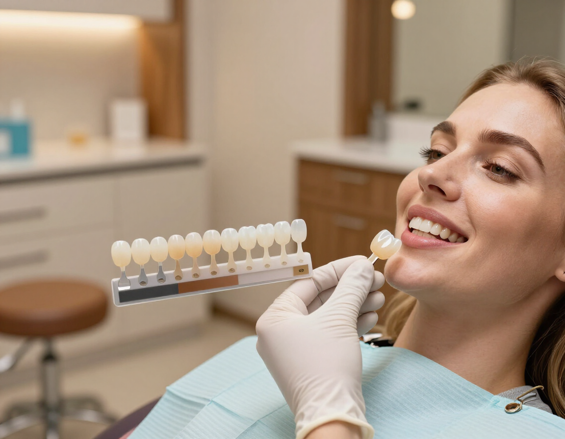 Close-up of smile makeover with porcelain veneers