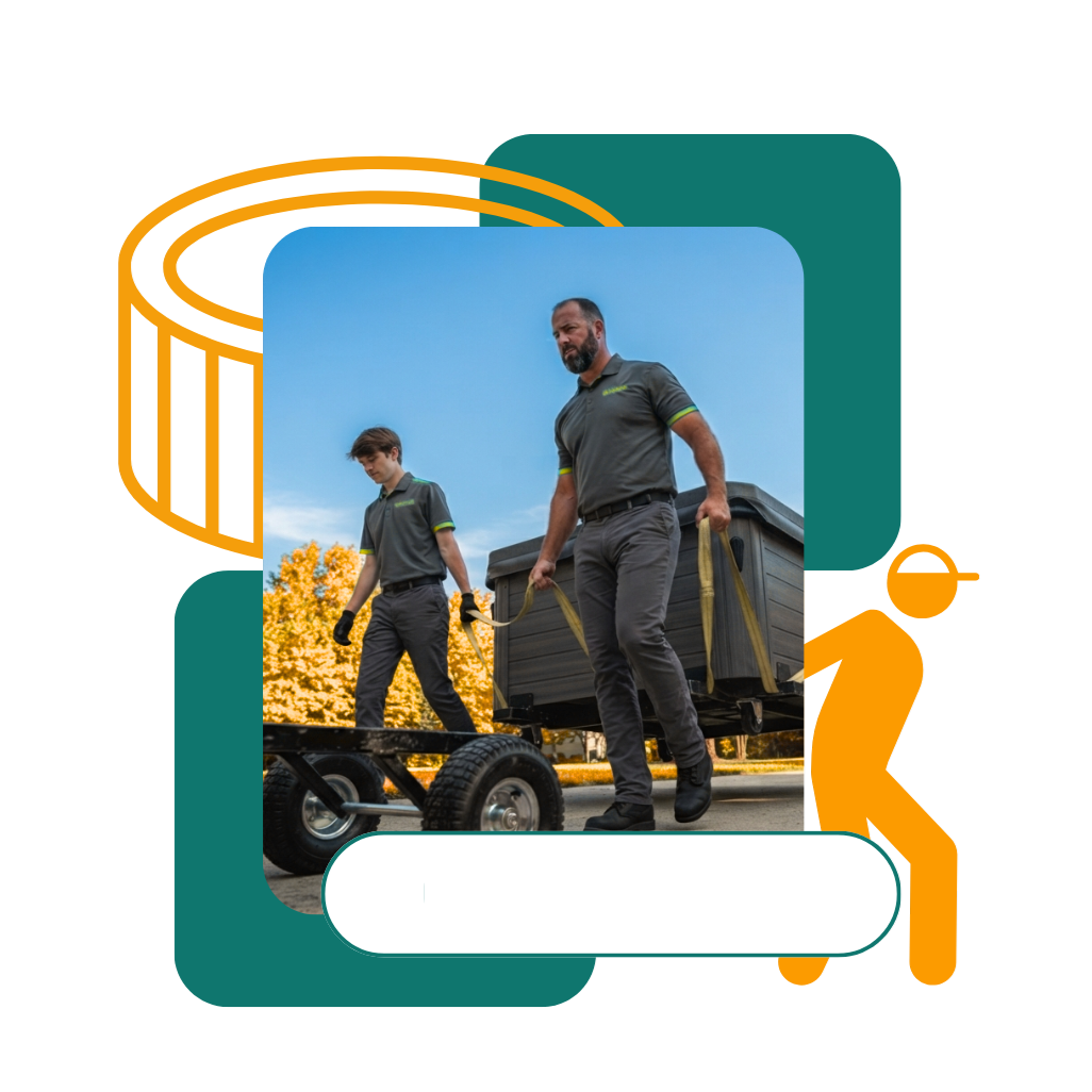 Backyard spa relocation with professional lifting equipment