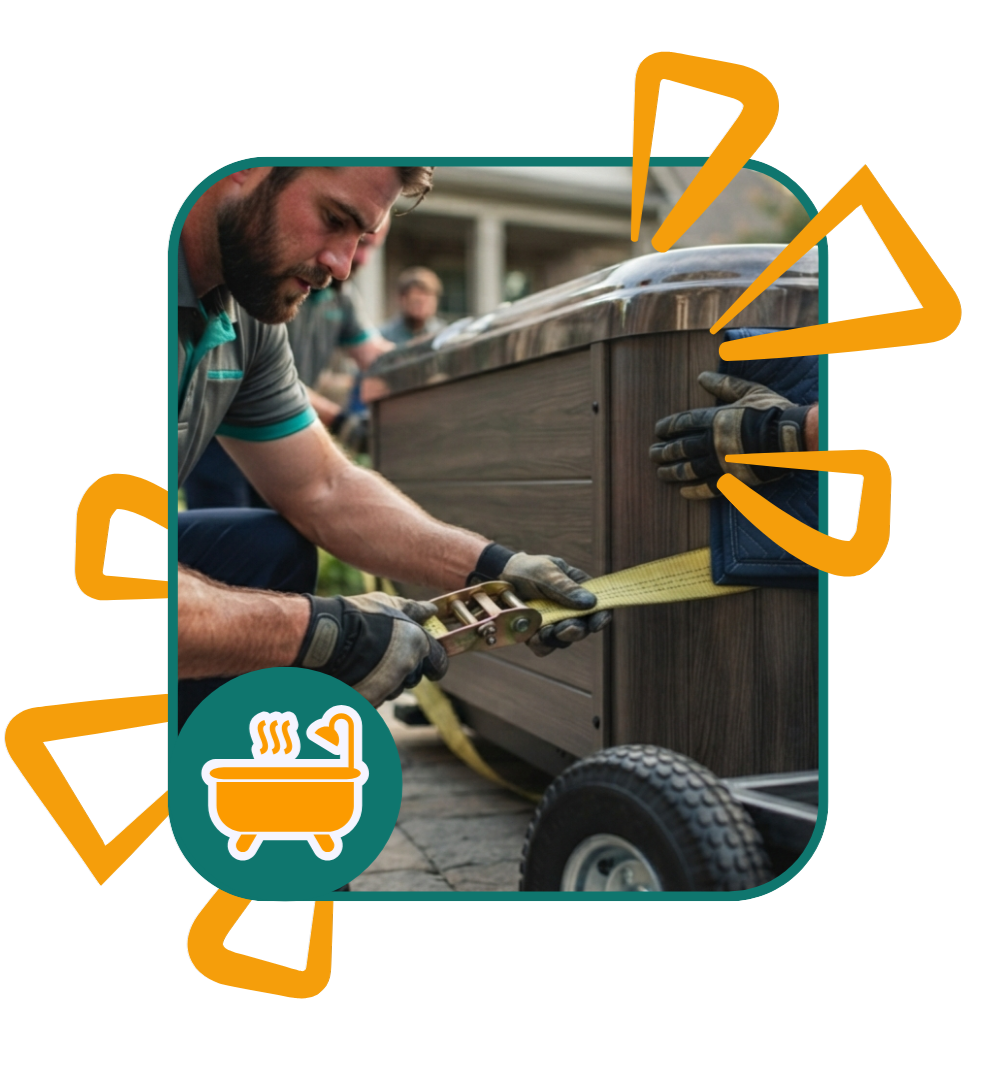 Professional hot tub crane service at a residential property