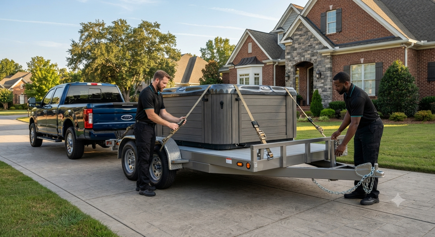 Protective padding used during residential hot tub transportation