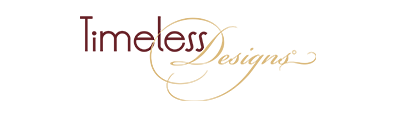 Timeless Designs logo with burgundy "Timeless" and cursive, gold "Designs".