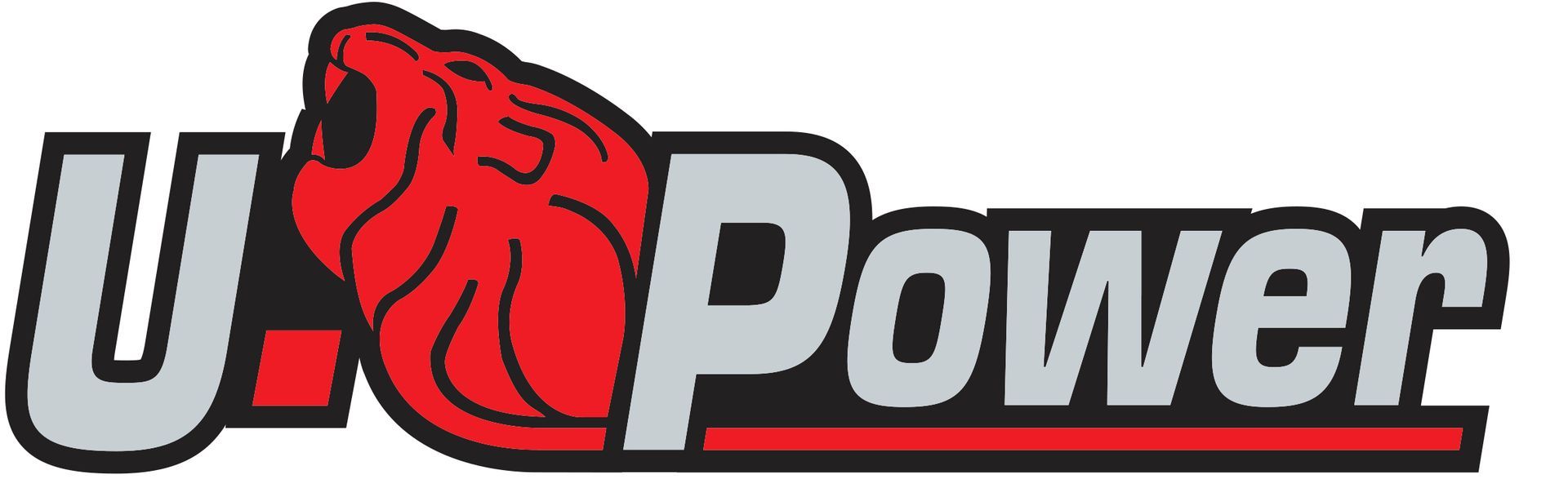 Logo U.Power con un braccio rosso flesso tra testo grigio e nero su sfondo bianco.