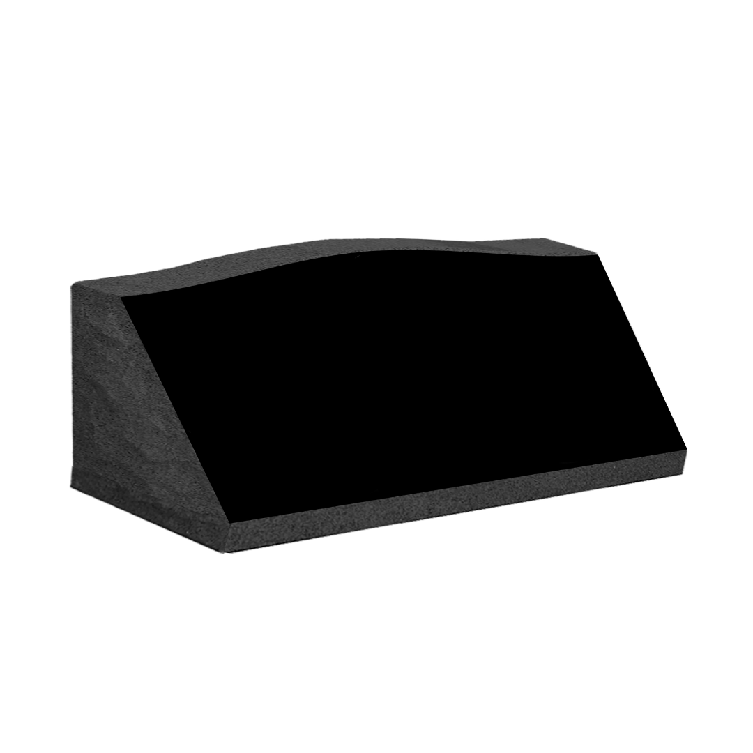 Black wedge-shaped block with gray sides on a white background