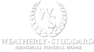 Weatherly-Studdard Memorial Funeral Home logo with wreath and WS initials on a light background